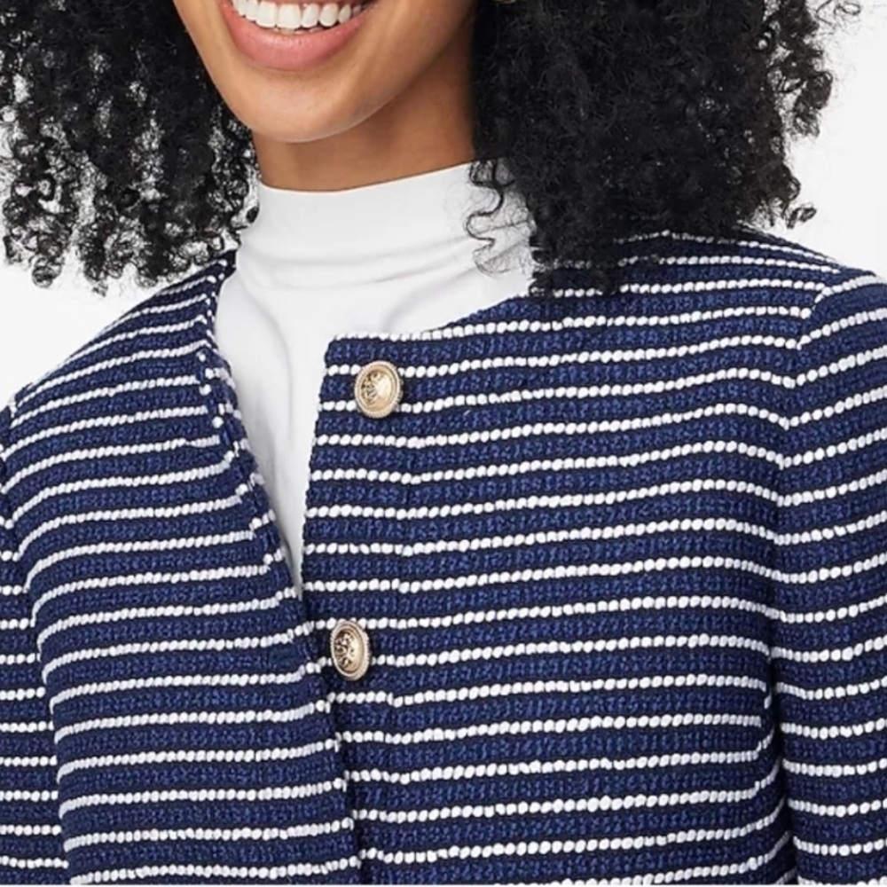 NWT J. CREW Tweed Lady Jacket Antique Navy Ivory Stripe - Picture 2 of 10